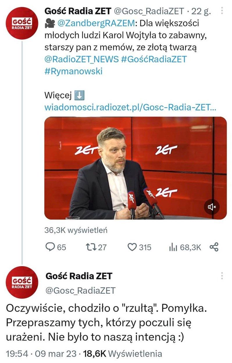 Rzułta twarz Jana Pawła II w memach