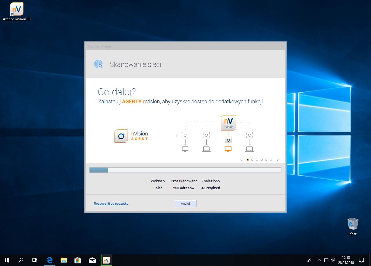 Pierwsze skanowanie sieci, zaraz po instalacji.