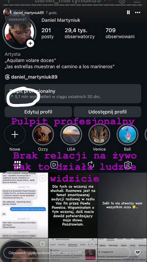 Daniel Martyniuk na Instastories