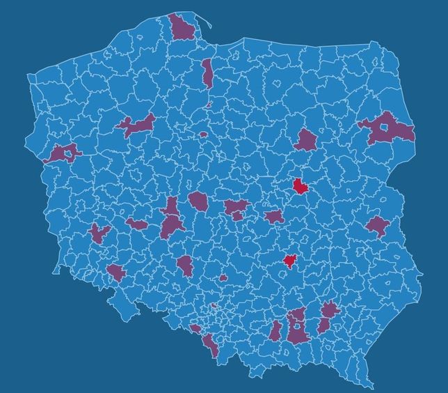 Lokalizacja likwidowanych sklepów na mapie Polski 
