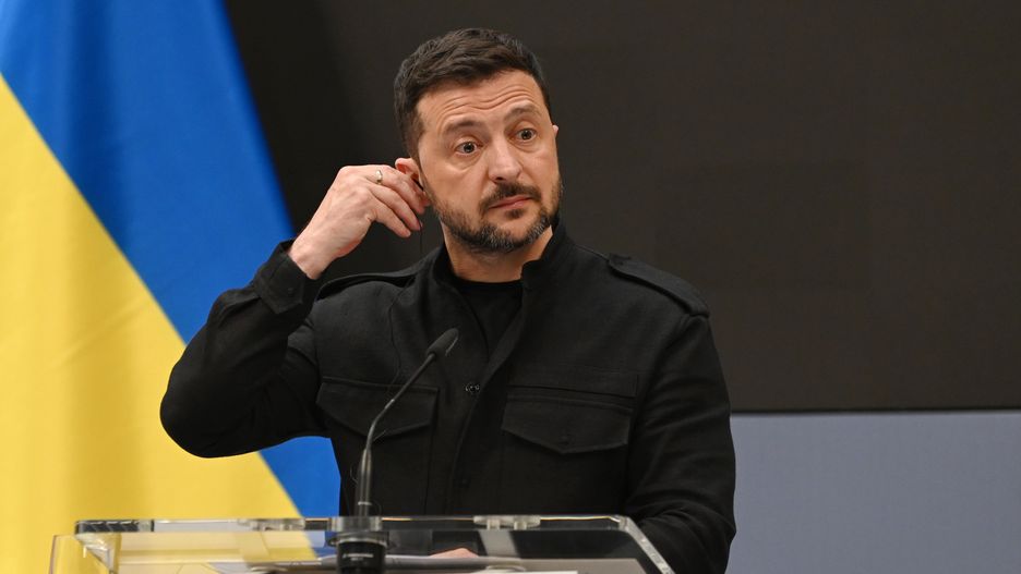 PRAGUE, CZECH REPUBLIC - 2025/05/05: President of Ukraine Volodymyr Zelenskyy, known as Zelensky, seen during a joint press conference after their meeting. Ukrainian president Volodymyr Zelenskyy and Prime Minister of Czech republic Petr Fiala discuss current situation of Russian aggression in Ukraine, Czech ammunition initiative, possibilities of ceasefire and peace in Ukraine. (Photo by Tomas Tkacik/SOPA Images/LightRocket via Getty Images)