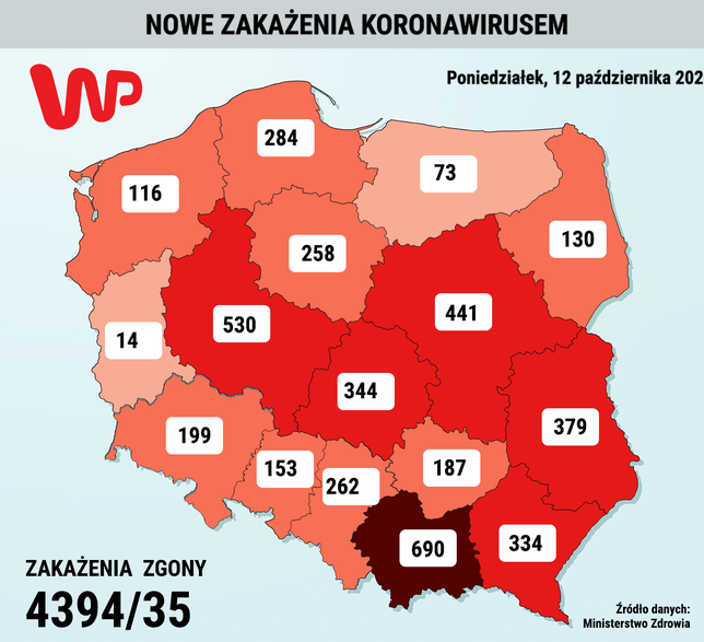 Nowe przypadki zakażenia w województwach