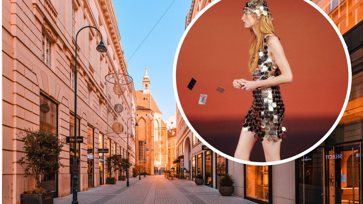 Ulica i kobieta w błyszczącej sukience