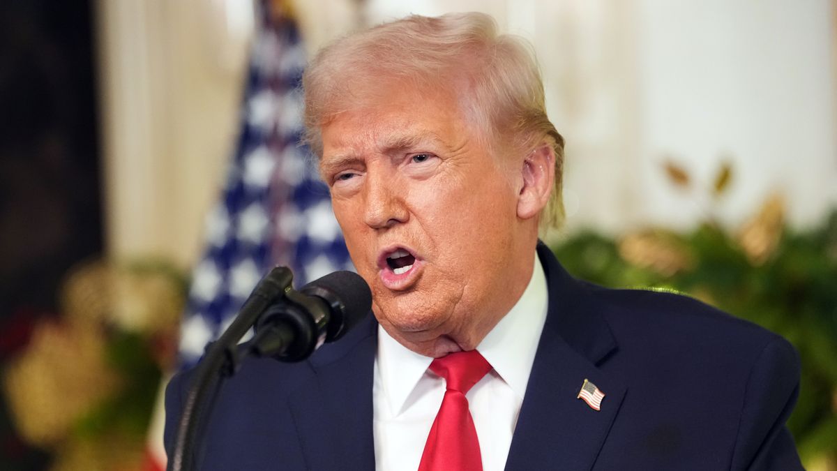 US President Donald Trump delivers an address to the Nation from the Diplomatic Reception Room of the White House, in Washington, DC, USA, 17 December 2025. EPA/Doug Mills / POOL Dostawca: PAP/EPA.