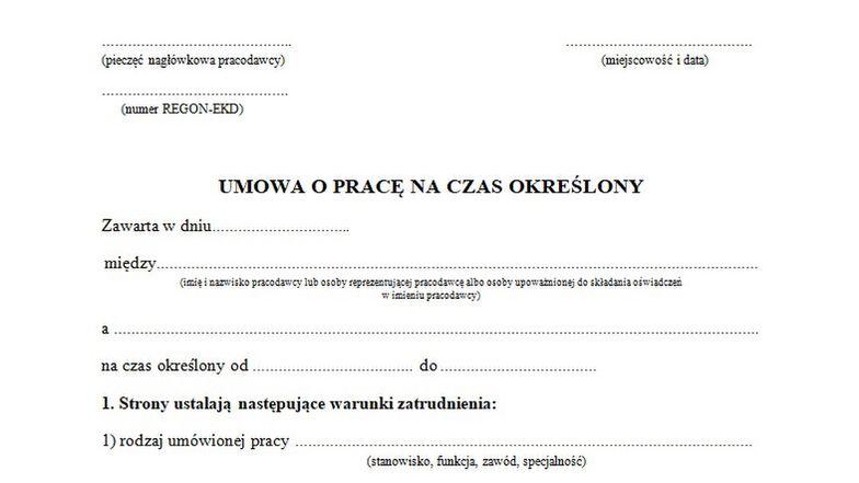 Wzór umowy o pracę do pobrania