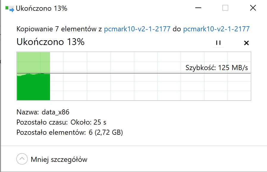 Prędkość dekompresji plików po podłączeniu zasilacza