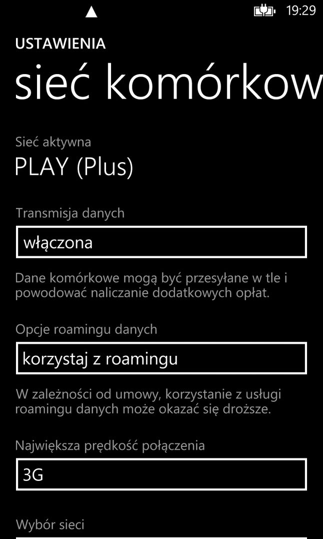 11. Ustawienia sieci komórkowej