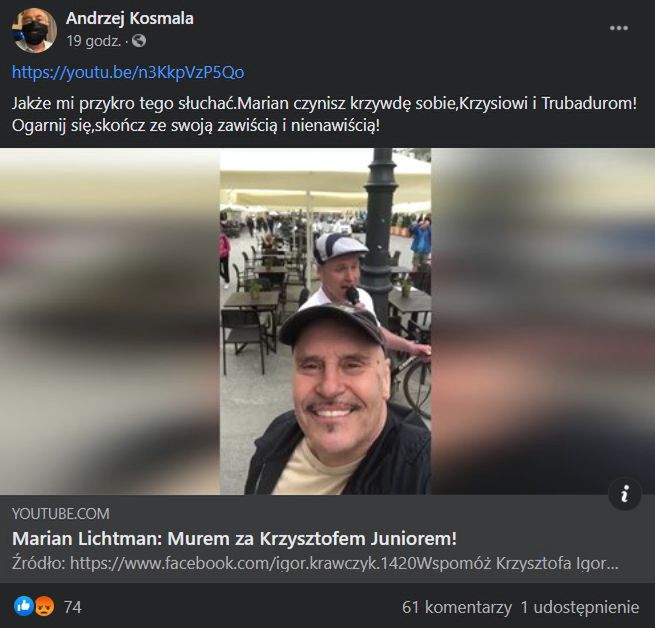 Andrzej Kosmala i Marian Lichtman kłócą się na Facebooku