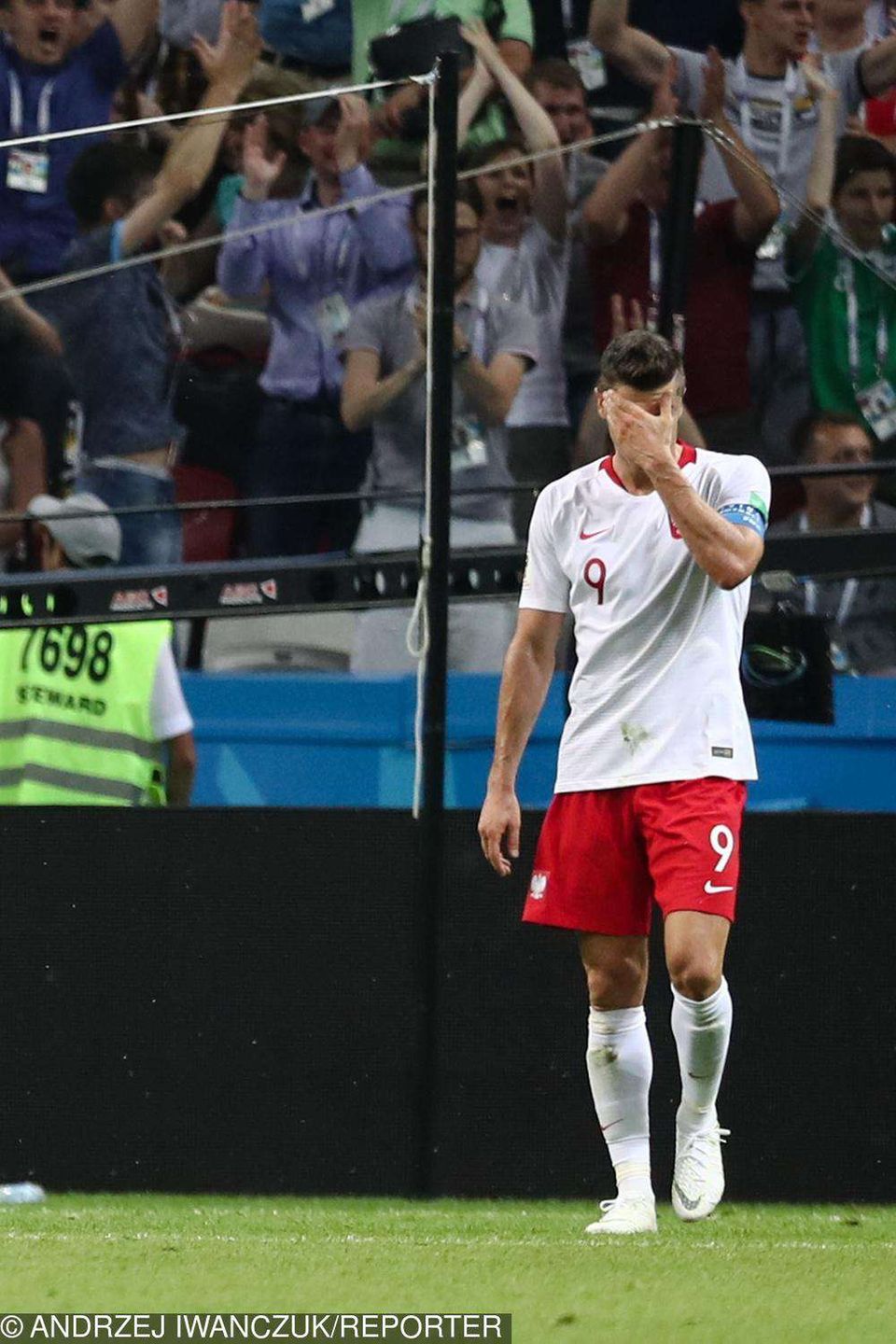 Robert Lewandowski na meczu Polska-Kolumbia