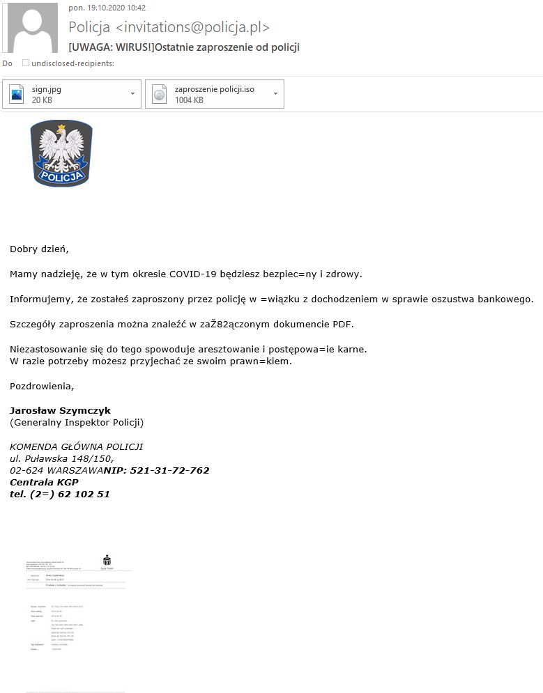 Policja ostrzega przed e-mailami od podszywaczy, fot. Policja.