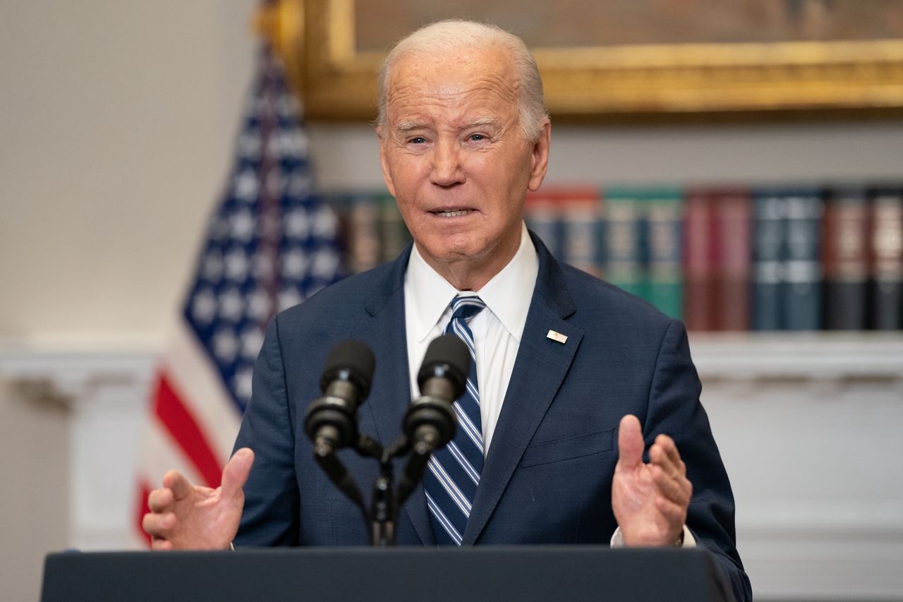 Washington, United States - February 16 : President Joseph Biden speaks to the press on February 16, 2024 from the Roosevelt Room of The White House. (Photo by Sarah L. Voisin/The Washington Post via Getty Images)
