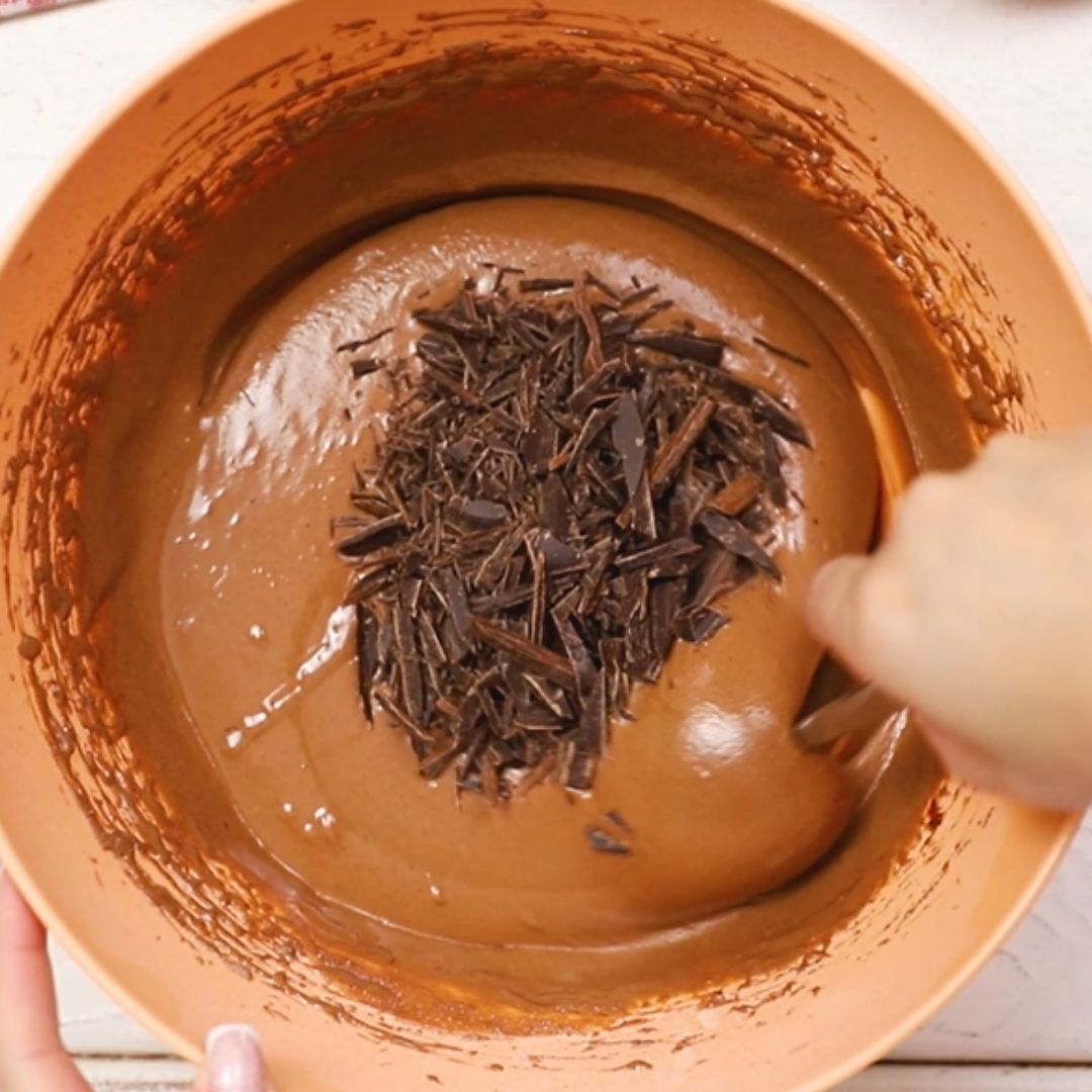 Finally, bitter chocolate in chopped form goes into the bowl.