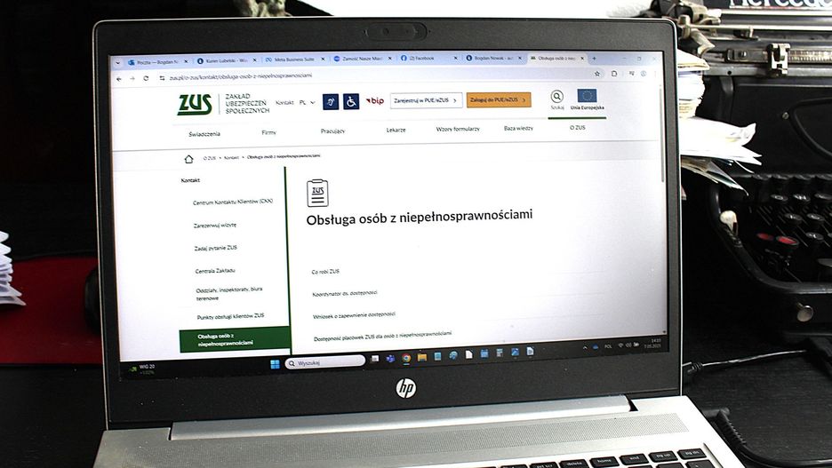 Na zdjęciu strona internetowa ZUS. Można tam znaleźć wiele informacji ważnych dla osób niepełnosprawnych