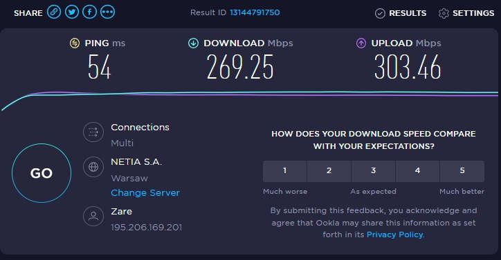 Surfshark VPN - test  prędkości z VPN - serwer w angli