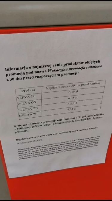 Ceny paliw na stacji Orlen przed i po wprowadzeniu promocji