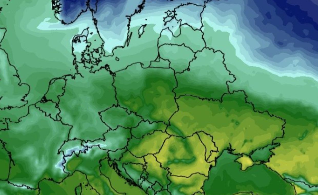 Mapa pogody pokazuje, jak dodatnie temperatury wkraczają na teren Polski od południowo-wschodniej strony