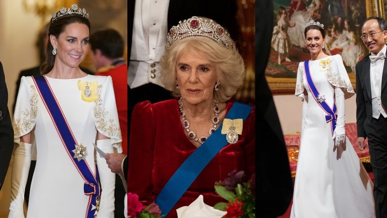 Kate Middleton przyćmiła królową Camillę. Piękna suknia na królewskim bankiecie