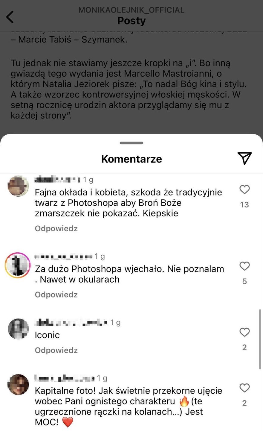 Komentarze pod zdjęciem Moniki Olejnik