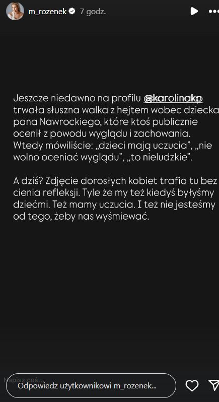 Małgorzata Rozenek skrytykowała wypowiedź na Instagramie