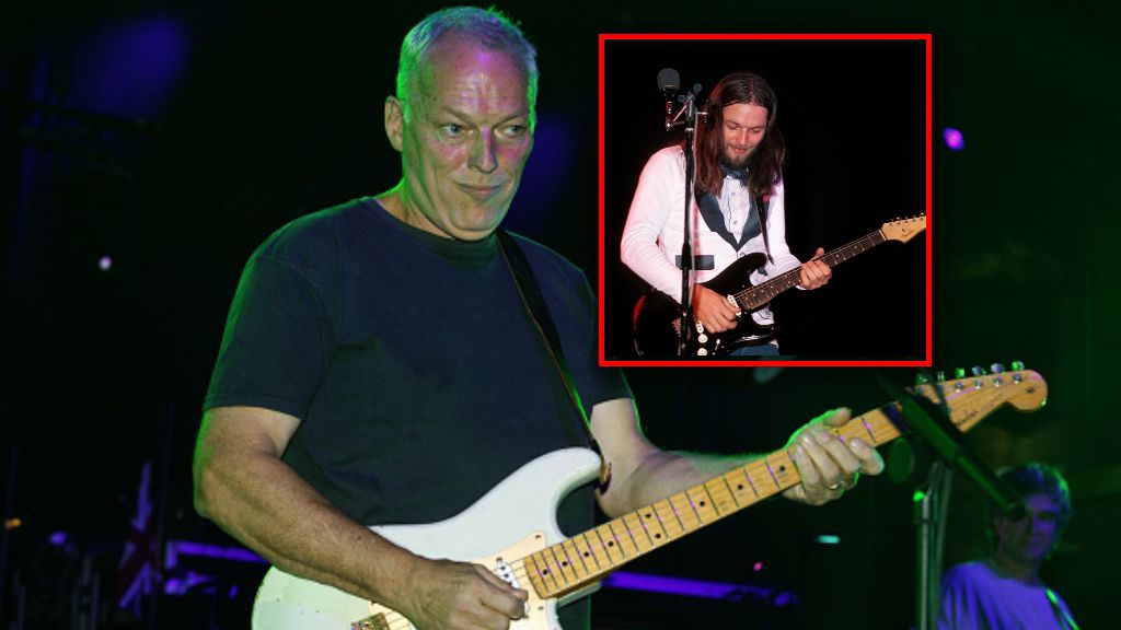 David Gilmour z Pink Floyd z gitarą Black Strat
