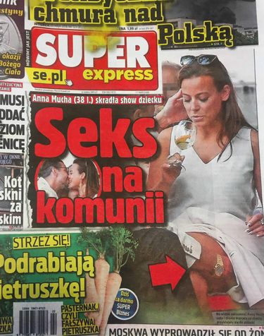 Anna Mucha i Marcel Sora na komunii syna Mateusza Borka. Okładka Super Expressu