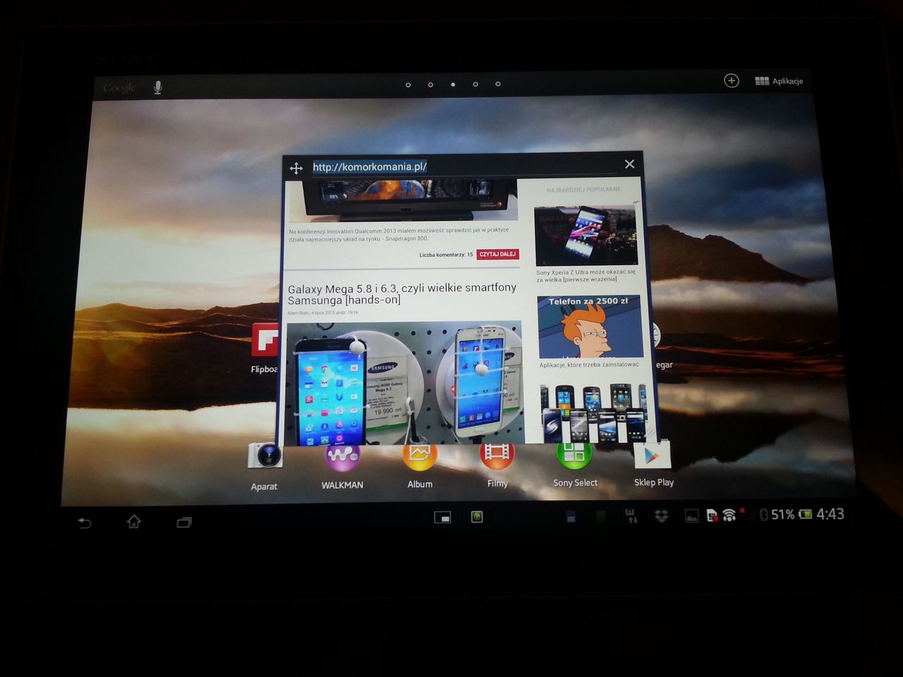 Sony Xperia Tablet Z - okienkowa przeglądarka (fot.wł.)