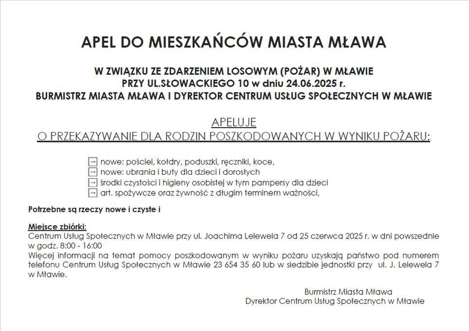 Apel do mieszkańców