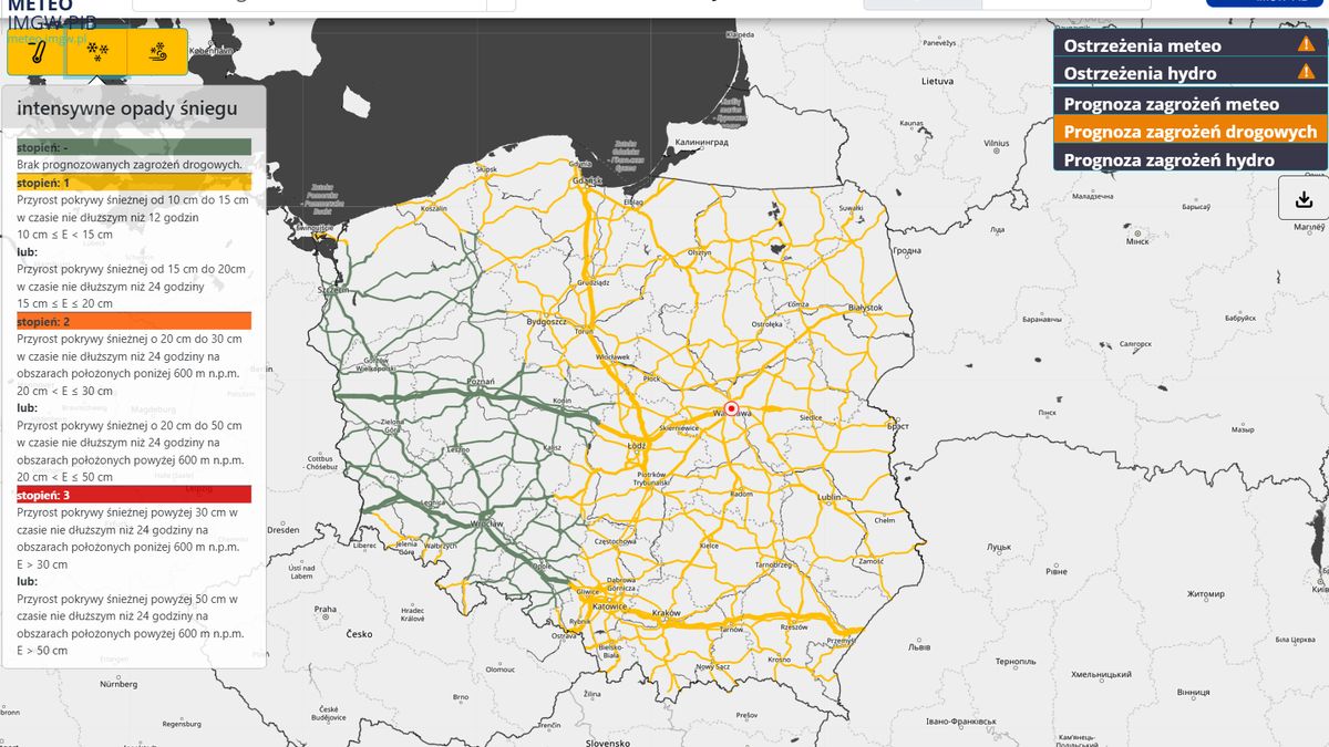 Mapa utrudnień drogowych - opady