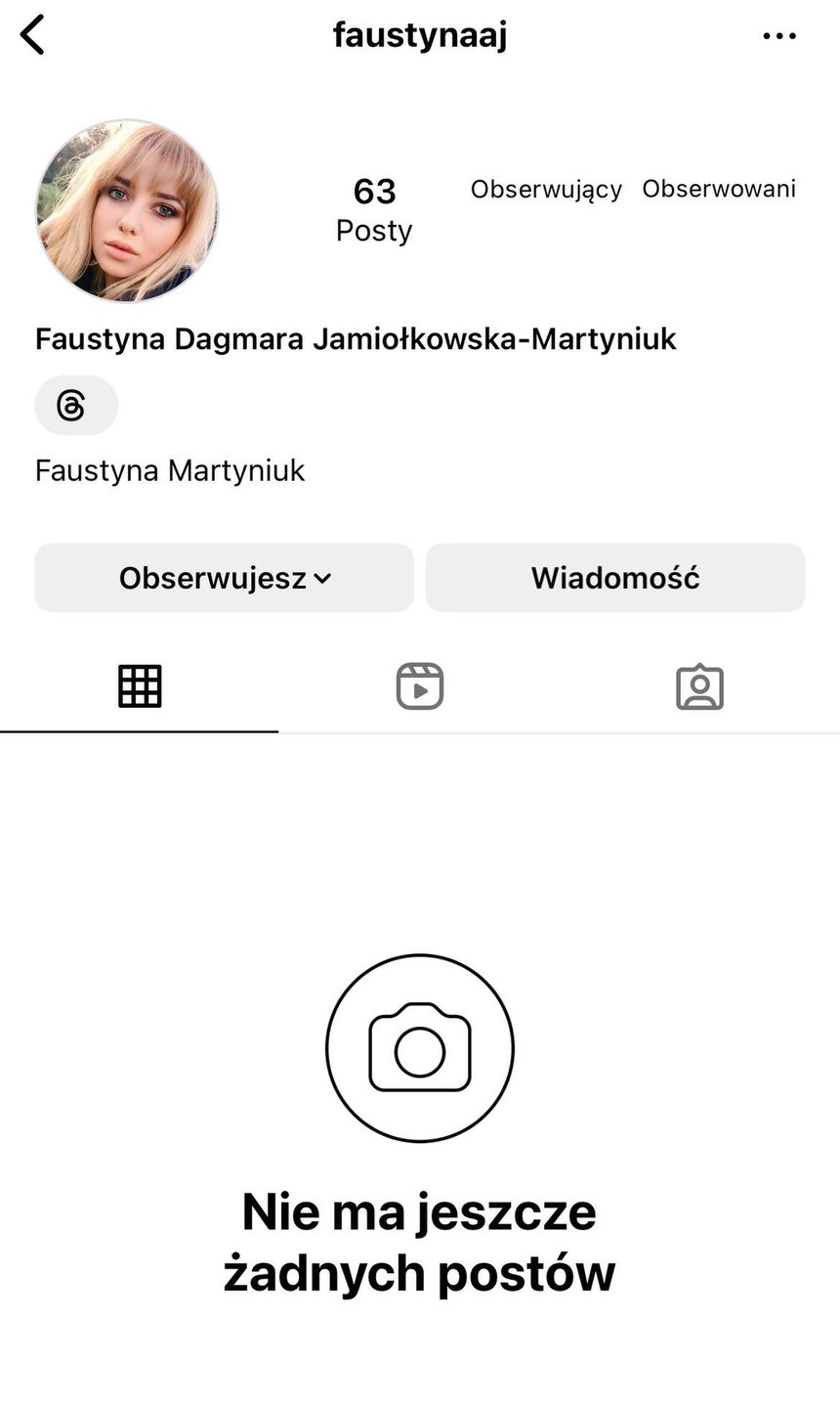 Faustyna zniknęła z Instagrama
