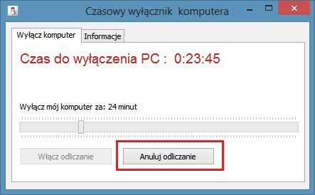 Krok III - Program odlicza czas - jeśli chcesz anulować odliczanie kliknij na Anuluj odliczanie