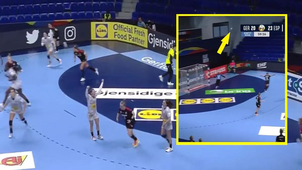 Eurosport / Na głównym zdjęciu - Hiszpanka cieszy się po bramce Niemki, w kwadracie: kuriozalny rzut hiszpańskiej zawodniczki