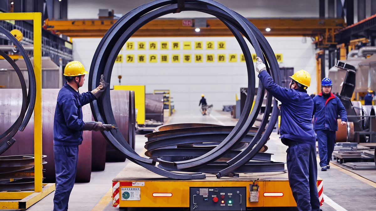Workers manufacture fluid handling equipment in the workshop of Oceanic Fluid Handling Equipment Company in Lianyungang Economic and Technological Development Zone, Jiangsu Province, China, on February 24, 2026. (Photo by Costfoto/NurPhoto via Getty Images)
