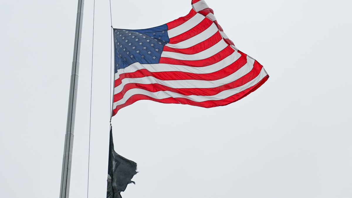 ARLINGTON, UNITED STATES  MAY 28:
An American flag flies at Arlington National Cemetery in Arlington, Virginia, United States, on May 28, 2025. (Photo by STR/NurPhoto via Getty Images)