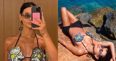 Honorata Skarbek wyleguje się na skale w fikuśnym bikini. Fajne wdzianko?