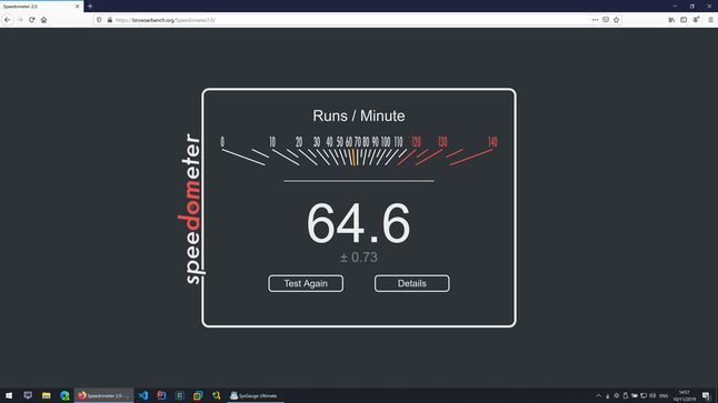 Firefox - Speedometer - Wynik: 64,6