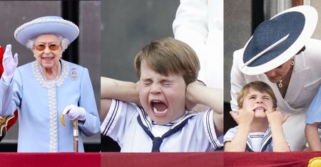 Królowa Elżbieta II wraz z rodziną pozdrawia poddanych z balkonu Pałacu Buckingham podczas Trooping the Colour (ZDJĘCIA)