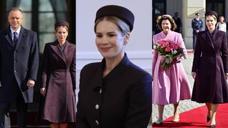 Marta Nawrocka w bordowym płaszczu i stylowym kapelusiku przywitała w Polsce króla Szwecji i jego małżonkę (ZDJĘCIA)