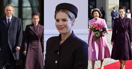 Marta Nawrocka w bordowym płaszczu i stylowym kapelusiku przywitała w Polsce króla Szwecji i jego małżonkę (ZDJĘCIA)