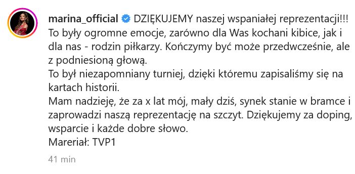 Emocjonalny wpis Mariny Łuczenko