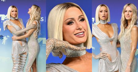 WYGŁADZONE Paris i Nicky Hilton zabłysnęły na MTV VMA w srebrnych fatałaszkach. Rakiety? (ZDJĘCIA)