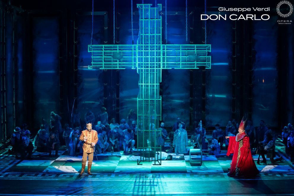 Rafał Siwek (Filip) i Aleksander Teliga (Wielki Inkwizytor) w „Don Carlosie” we Wrocławiu © Wojciech Palacz