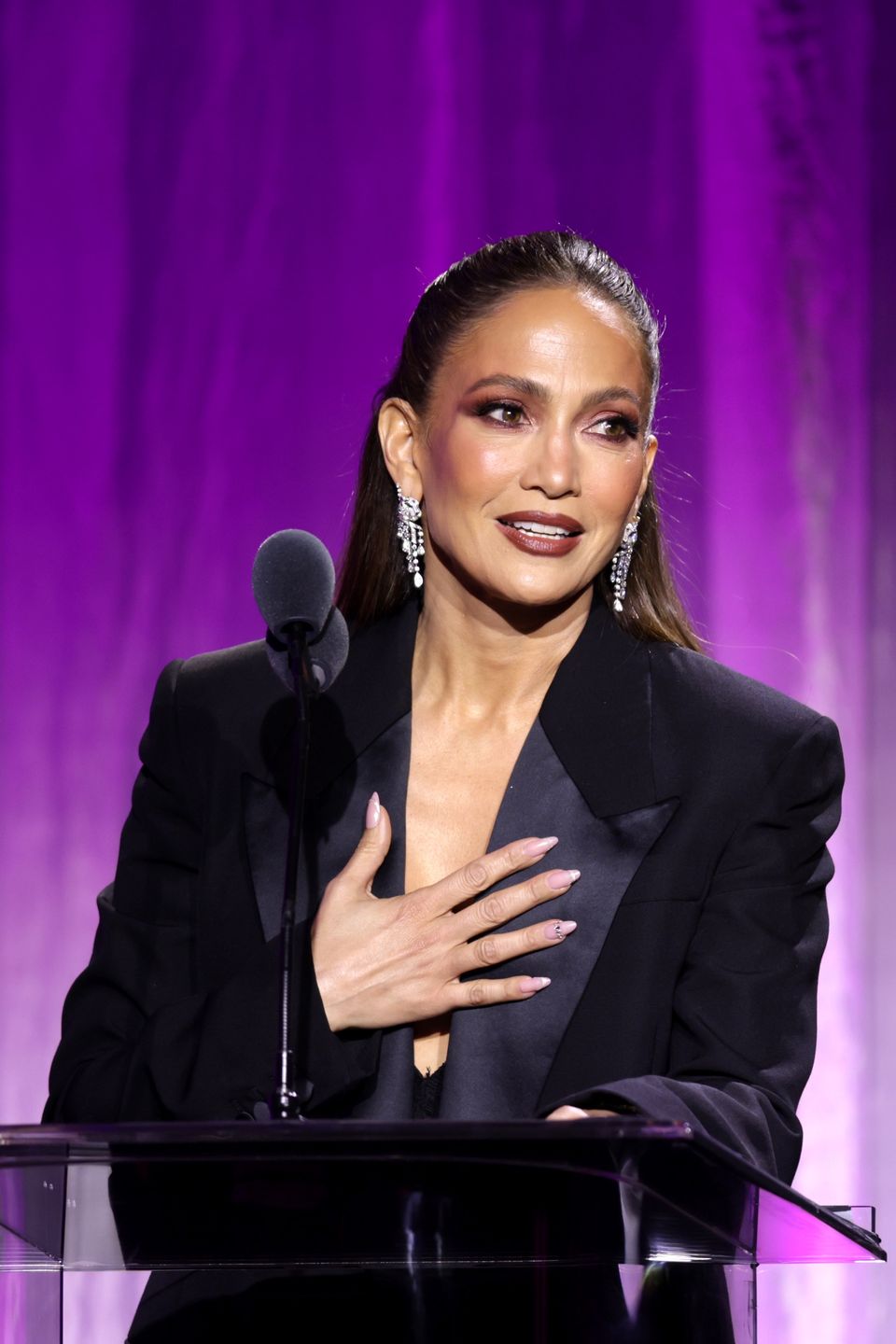 BEVERLY HILLS, CALIFORNIA - MARCH 11: Jennifer Lopez speaks onstage during An Unforgettable Evening at Beverly Wilshire, A Four Seasons Hotel on March 11, 2026 in Beverly Hills, California. (Photo by Joe Scarnici/Getty Images for Women's Cancer Research Fund)