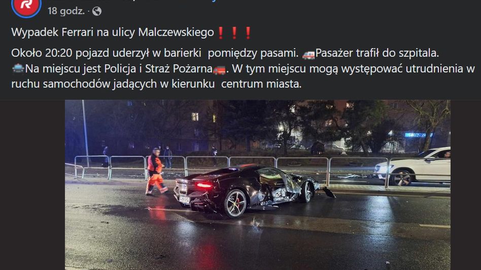 Wypadek Ferrari w Radomiu
