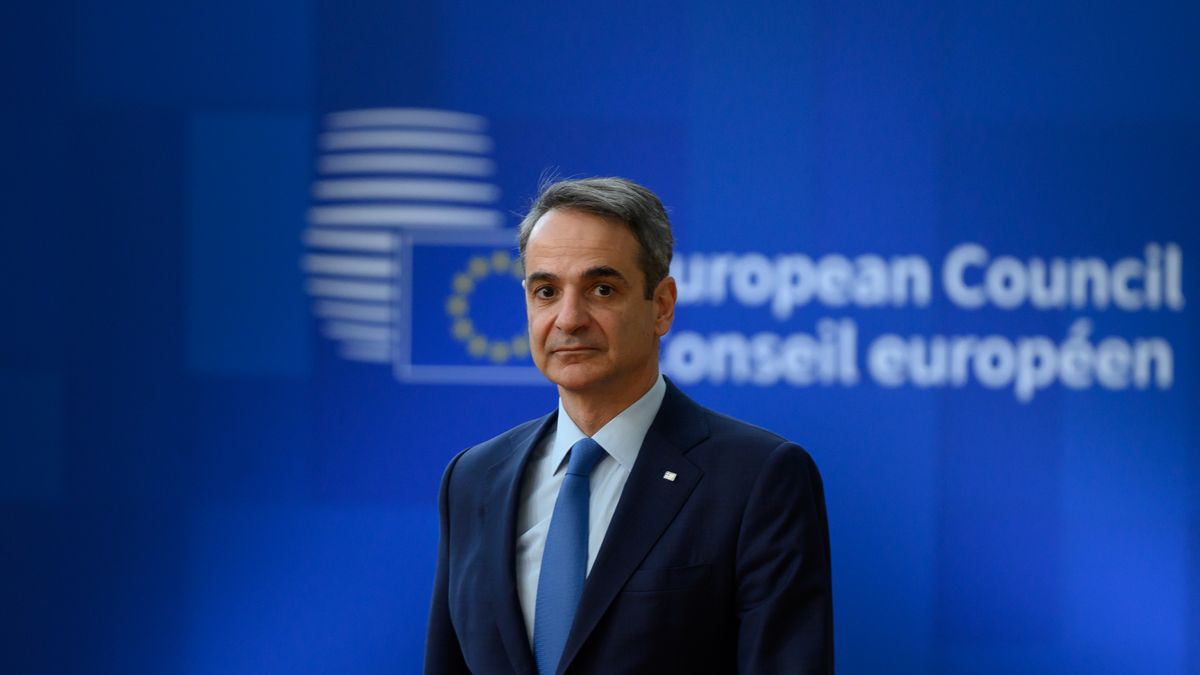 Greece Prime Minister Kyriakos Mitsotakis arrives at the European Council Summit in Brussels, Belgium, on March 20, 2025. (Photo by Jonathan Raa/NurPhoto via Getty Images)