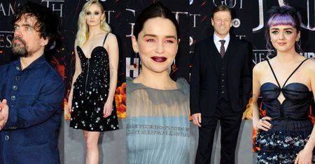 Gwiazdy na premierze OSTATNIEGO SEZONU "Gry o Tron": Sophie Turner z Joe Jonasem, różowy Jason Mamoa i ciemnowłosa Emilia Clarke (ZDJĘCIA)