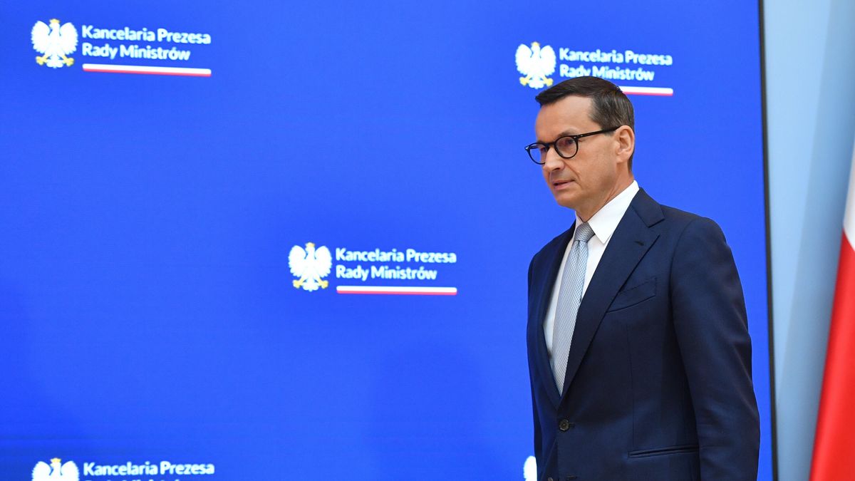 Warszawa, 14.06.2023. Premier Mateusz Morawiecki na konferencji prasowej po spotkaniu z prezydentami miast w Kancelarii Prezesa Rady Ministrów w Warszawie, 14 bm. (ad) PAP/Radek Pietruszka