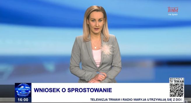 Nadawca TV Trwam żąda sprostowania od TVP