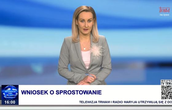 Nadawca TV Trwam żąda sprostowania od TVP