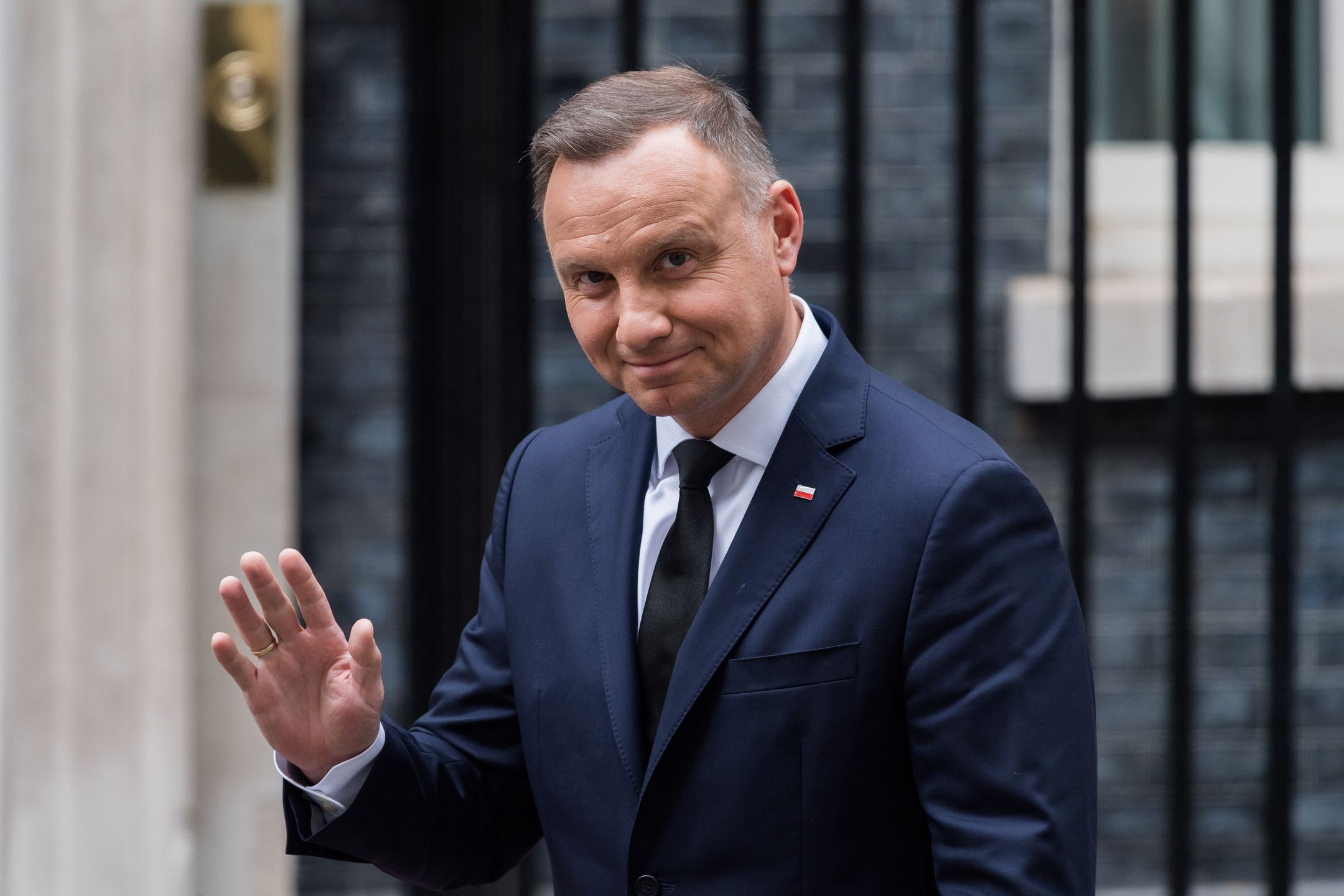 LONDON, UNITED KINGDOM - SEPTEMBER 18: Polish President Andrzej Duda arrives in Downing Street for a meeting with British Prime Minister Liz Truss ahead of the funeral of Queen Elizabeth II in London, United Kingdom on September 18, 2022. (Photo by Wiktor Szymanowicz/Anadolu Agency via Getty Images)
