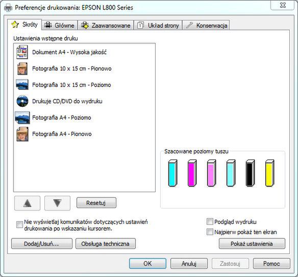 Panel sterowania Epsonem L800